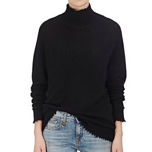 R13 Cashmere Sweater Long Sleeve Mock Neck Distressed Hem Black Size S